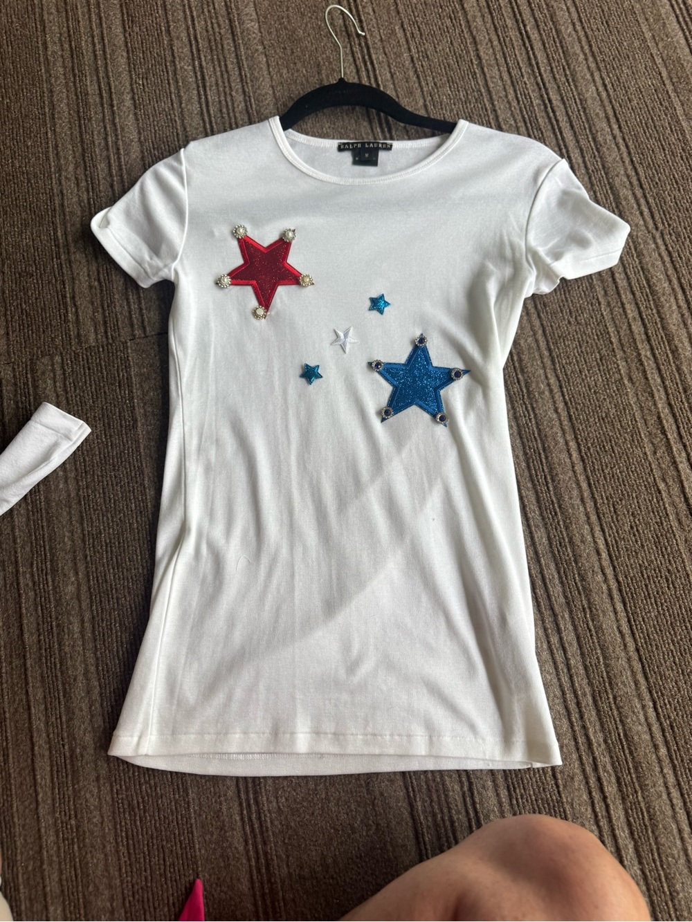 Ralph Lauren White Tee with Red and Blue Star Details